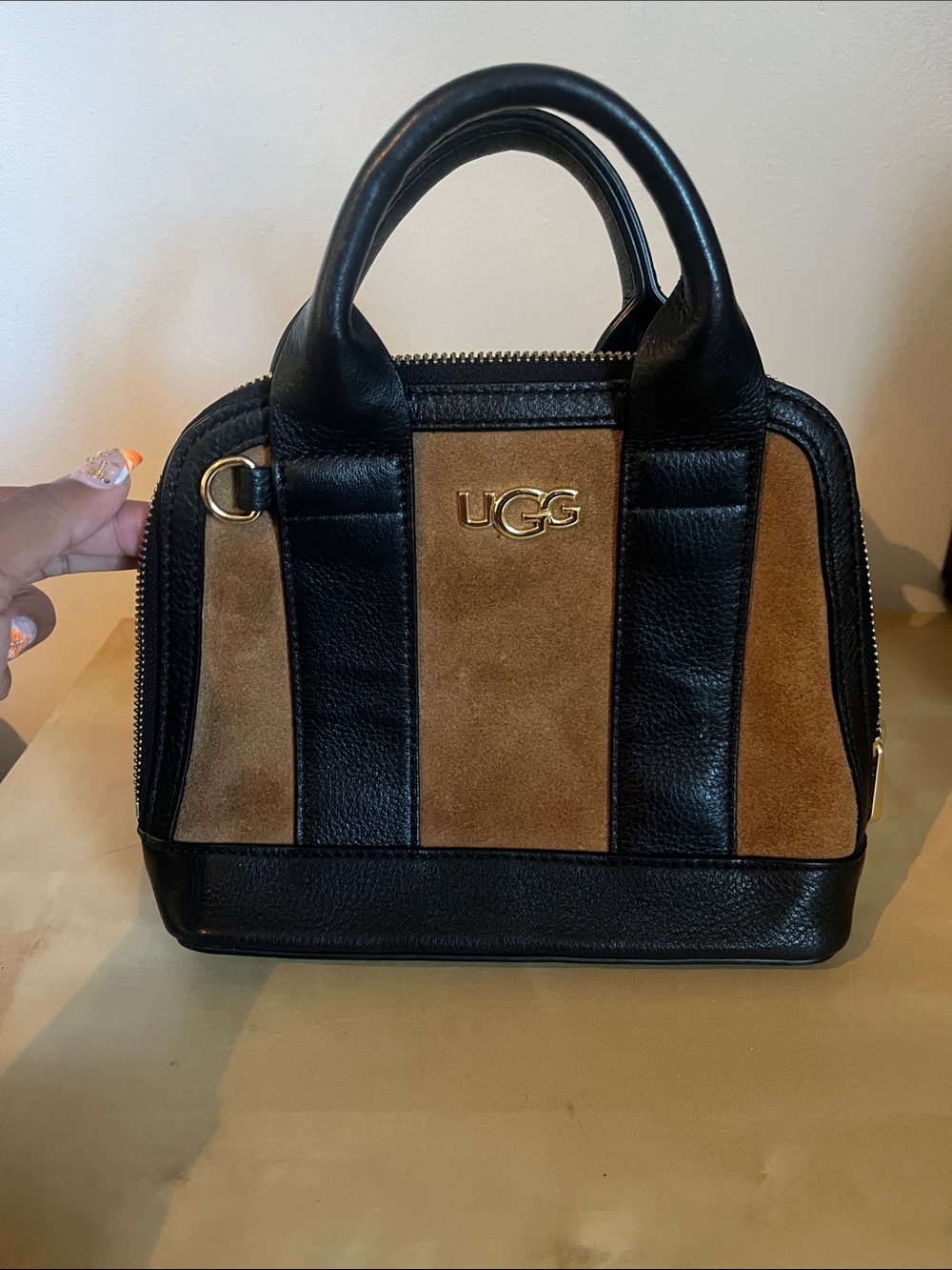 UGG Black and Chestnut Suede Two-Tone Satchel